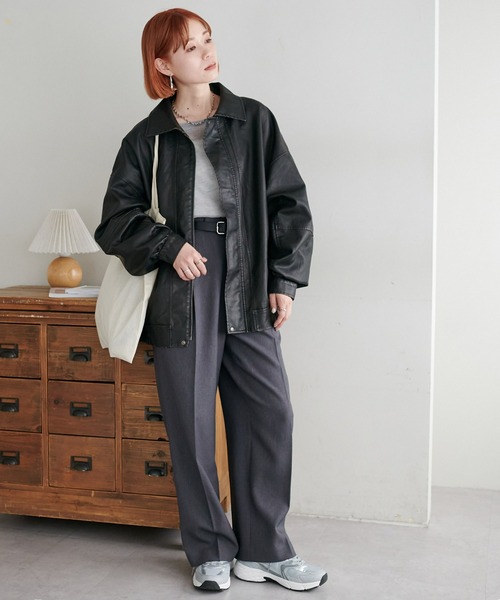 【ユニセックス】フェイクレザーウォッシュA2ジャケット