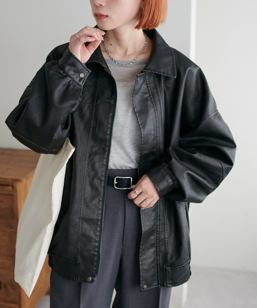 【ユニセックス】フェイクレザーウォッシュA2ジャケット