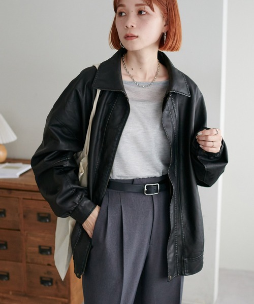 【ユニセックス】フェイクレザーウォッシュA2ジャケット