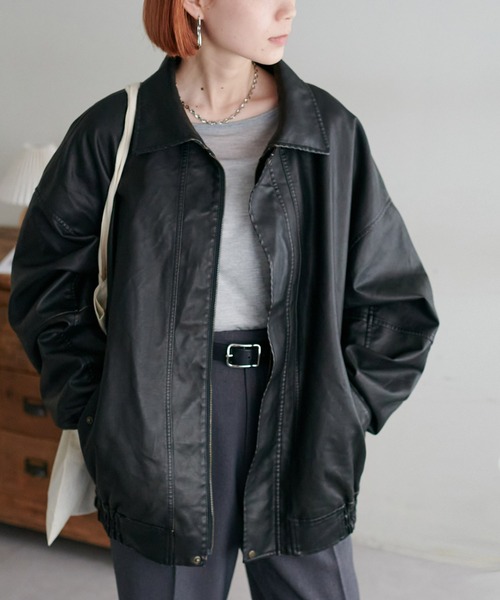 【ユニセックス】フェイクレザーウォッシュA2ジャケット