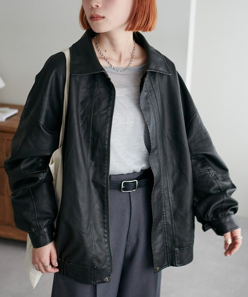 【ユニセックス】フェイクレザーウォッシュA2ジャケット