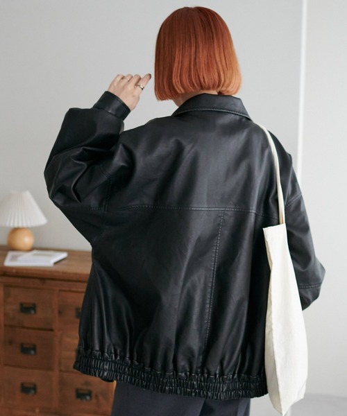 【ユニセックス】フェイクレザーウォッシュA2ジャケット