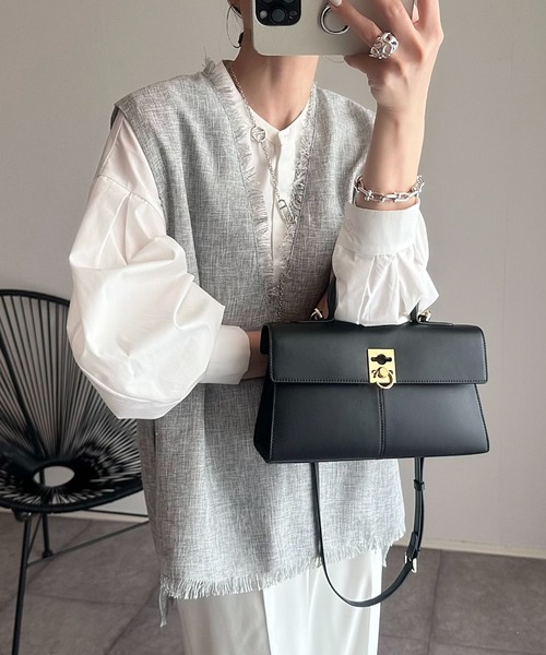 Eclat one（エクラワン）の「フリンジ ツイード ベスト（ベスト・レディース・アイボリー/ブラック/ライトグレー・FREE）」の3枚目の写真