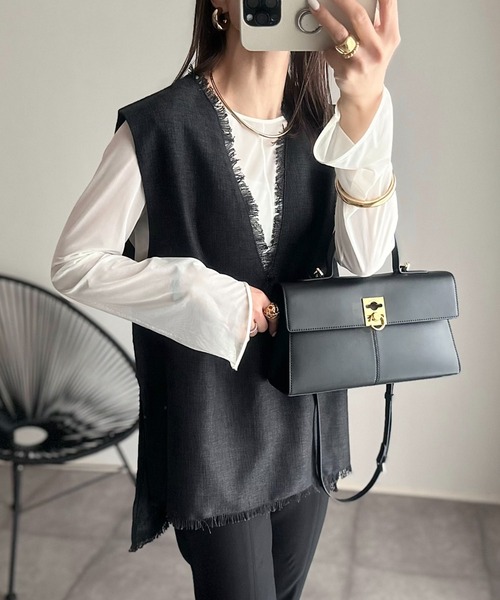 Eclat one（エクラワン）の「フリンジ ツイード ベスト（ベスト・レディース・アイボリー/ブラック/ライトグレー・FREE）」の2枚目の写真