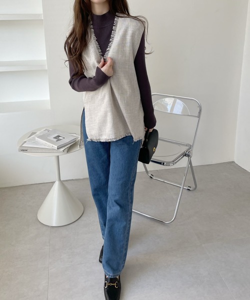 Eclat one（エクラワン）の「フリンジ ツイード ベスト（ベスト・レディース・アイボリー/ブラック/ライトグレー・FREE）」の22枚目の写真