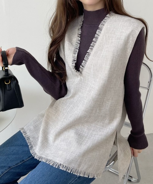 Eclat one（エクラワン）の「フリンジ ツイード ベスト（ベスト・レディース・アイボリー/ブラック/ライトグレー・FREE）」の20枚目の写真