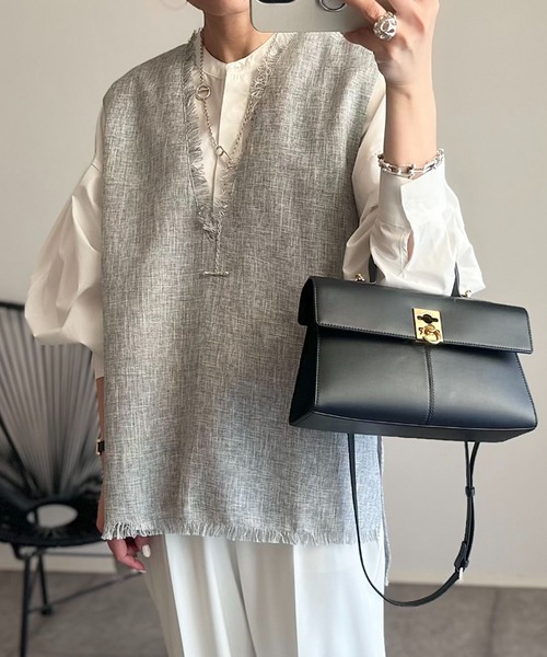 Eclat one（エクラワン）の「フリンジ ツイード ベスト（ベスト・レディース・アイボリー/ブラック/ライトグレー・FREE）」の14枚目の写真