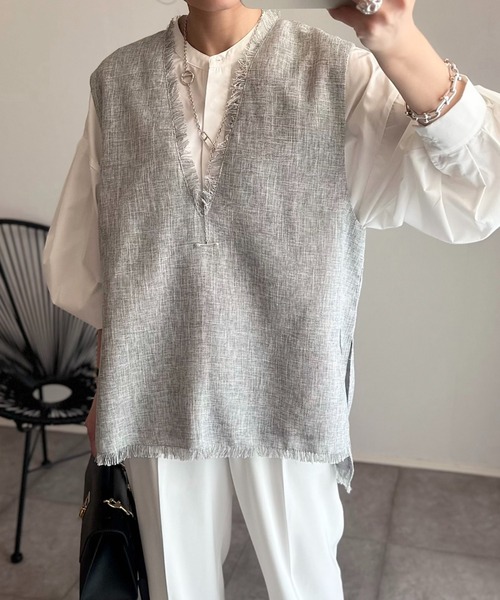 Eclat one（エクラワン）の「フリンジ ツイード ベスト（ベスト・レディース・アイボリー/ブラック/ライトグレー・FREE）」の16枚目の写真