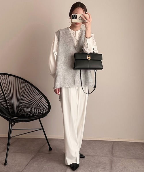 Eclat one（エクラワン）の「フリンジ ツイード ベスト（ベスト・レディース・アイボリー/ブラック/ライトグレー・FREE）」の17枚目の写真