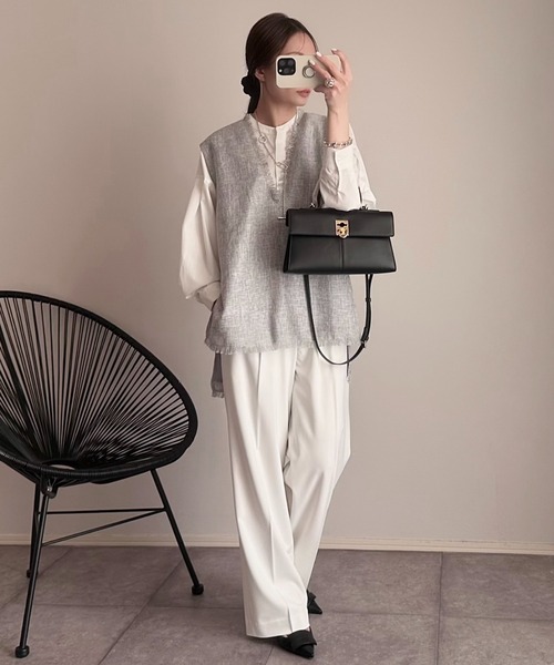 Eclat one（エクラワン）の「フリンジ ツイード ベスト（ベスト・レディース・アイボリー/ブラック/ライトグレー・FREE）」の18枚目の写真