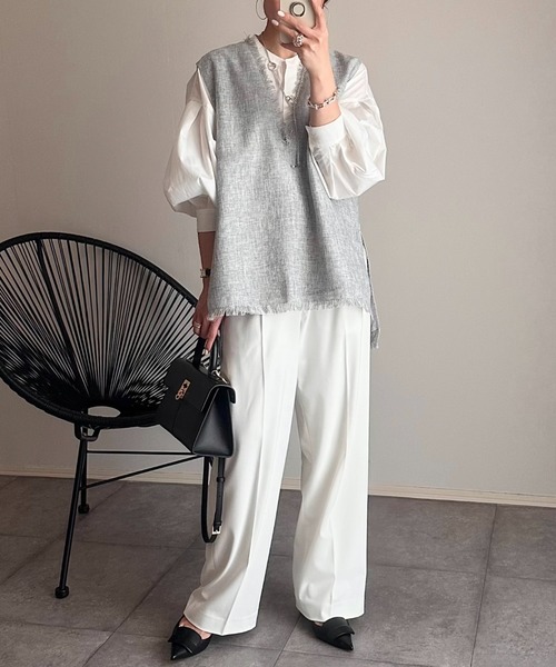 Eclat one（エクラワン）の「フリンジ ツイード ベスト（ベスト・レディース・アイボリー/ブラック/ライトグレー・FREE）」の19枚目の写真