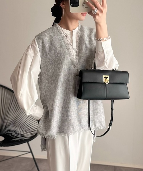 Eclat one（エクラワン）の「フリンジ ツイード ベスト（ベスト・レディース・アイボリー/ブラック/ライトグレー・FREE）」の12枚目の写真