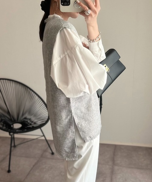 Eclat one（エクラワン）の「フリンジ ツイード ベスト（ベスト・レディース・アイボリー/ブラック/ライトグレー・FREE）」の15枚目の写真