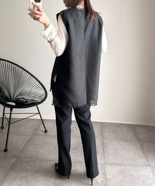 Eclat one（エクラワン）の「フリンジ ツイード ベスト（ベスト・レディース・アイボリー/ブラック/ライトグレー・FREE）」の7枚目の写真