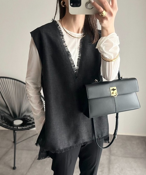 Eclat one（エクラワン）の「フリンジ ツイード ベスト（ベスト・レディース・アイボリー/ブラック/ライトグレー・FREE）」の5枚目の写真