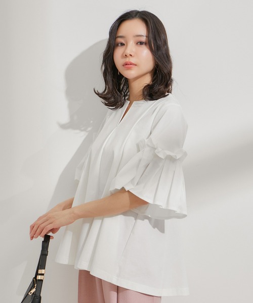 VIS（ビス）の「タックスリーブボリュームチュニック（Tシャツ/カットソー・レディース・ベージュ/ブラック/ホワイト・FREE）」の5枚目の写真