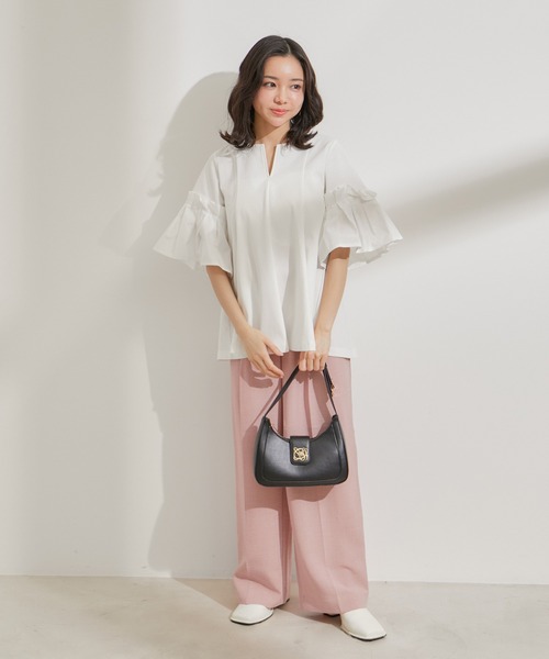 VIS（ビス）の「タックスリーブボリュームチュニック（Tシャツ/カットソー・レディース・ベージュ/ブラック/ホワイト・FREE）」の7枚目の写真