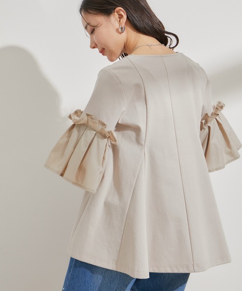 VIS（ビス）の「タックスリーブボリュームチュニック（Tシャツ/カットソー・レディース・ベージュ/ブラック/ホワイト・FREE）」の11枚目の写真