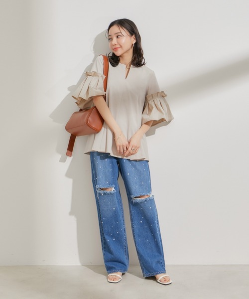 VIS（ビス）の「タックスリーブボリュームチュニック（Tシャツ/カットソー・レディース・ベージュ/ブラック/ホワイト・FREE）」の12枚目の写真