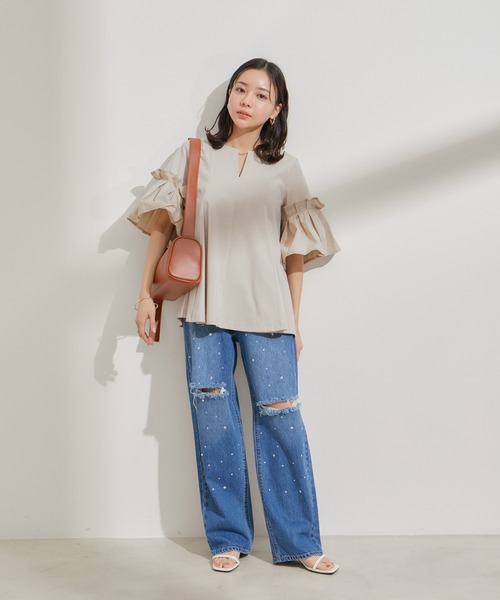 VIS（ビス）の「タックスリーブボリュームチュニック（Tシャツ/カットソー・レディース・ベージュ/ブラック/ホワイト・FREE）」の13枚目の写真