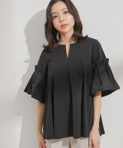 VIS（ビス）の「タックスリーブボリュームチュニック（Tシャツ/カットソー・レディース・ベージュ/ブラック/ホワイト・FREE）」の14枚目の写真