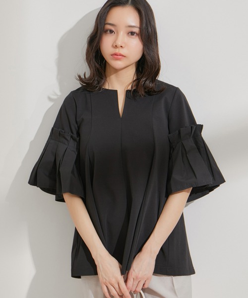 VIS（ビス）の「タックスリーブボリュームチュニック（Tシャツ/カットソー・レディース・ベージュ/ブラック/ホワイト・FREE）」の15枚目の写真