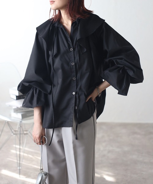 r.（アールドット）の「フリルブラウス（シャツ/ブラウス・レディース・ホワイト/ブルー/ブラック・FREE）」の3枚目の写真