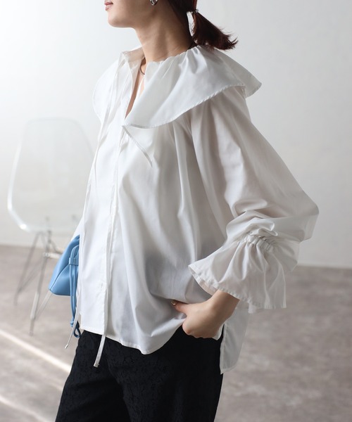 r.（アールドット）の「フリルブラウス（シャツ/ブラウス・レディース・ホワイト/ブルー/ブラック・FREE）」の4枚目の写真
