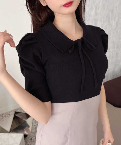 MIIA（ミーア）の「リボン付パワショルニット（ニット/セーター・レディース・オフホワイト/ホワイト系その他2/ブラック系その他/ブラック・FREE）」の3枚目の写真