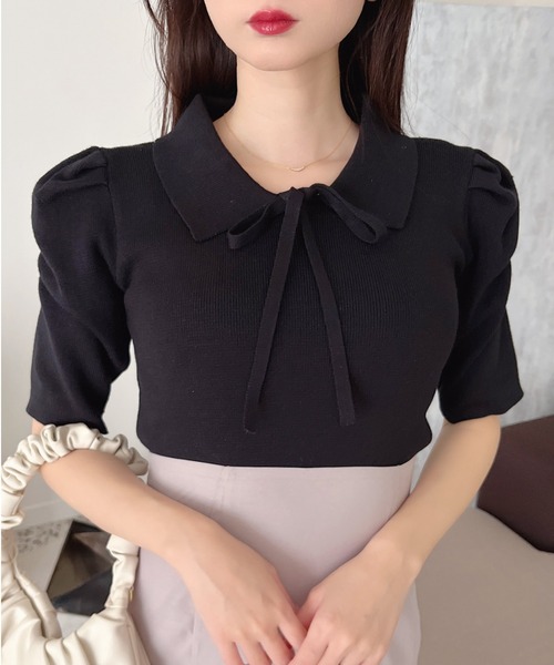 MIIA（ミーア）の「リボン付パワショルニット（ニット/セーター・レディース・オフホワイト/ホワイト系その他2/ブラック系その他/ブラック・FREE）」の19枚目の写真