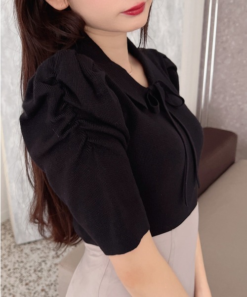 MIIA（ミーア）の「リボン付パワショルニット（ニット/セーター・レディース・オフホワイト/ホワイト系その他2/ブラック系その他/ブラック・FREE）」の20枚目の写真