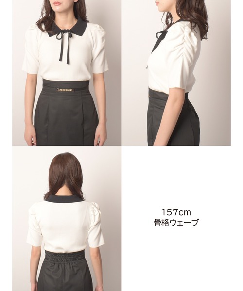 MIIA（ミーア）の「リボン付パワショルニット（ニット/セーター・レディース・オフホワイト/ホワイト系その他2/ブラック系その他/ブラック・FREE）」の6枚目の写真