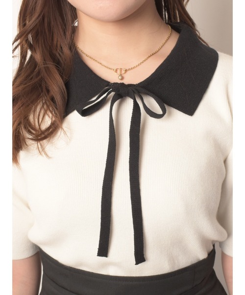 MIIA（ミーア）の「リボン付パワショルニット（ニット/セーター・レディース・オフホワイト/ホワイト系その他2/ブラック系その他/ブラック・FREE）」の8枚目の写真