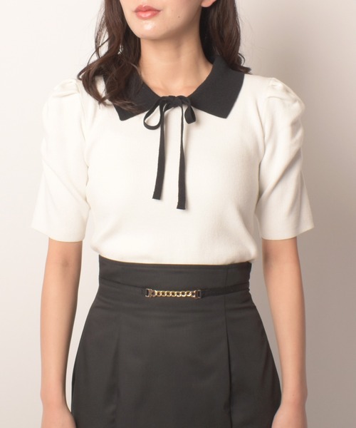 MIIA（ミーア）の「リボン付パワショルニット（ニット/セーター・レディース・オフホワイト/ホワイト系その他2/ブラック系その他/ブラック・FREE）」の7枚目の写真