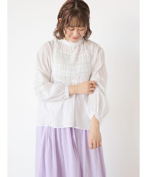 Samansa Mos2（サマンサ モスモス）の「【india crafts】ギャザーレースブラウス（シャツ/ブラウス・レディース・ブラック/オフホワイト/ラベンダー・F）」の9枚目の写真