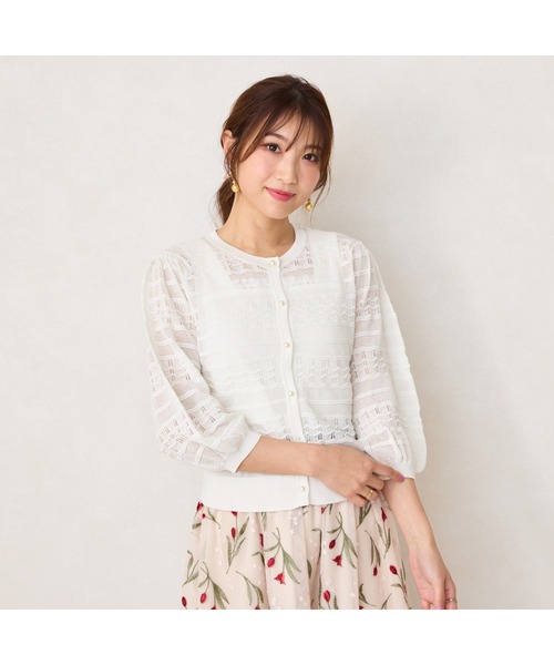 Rose Tiara(ローズティアラ)の「透かし編みカーディガン(ニット/セーター・レディース・オフホワイト/ブルー/ピンク/ネイビー・42/46/40/38)」の2枚目の写真