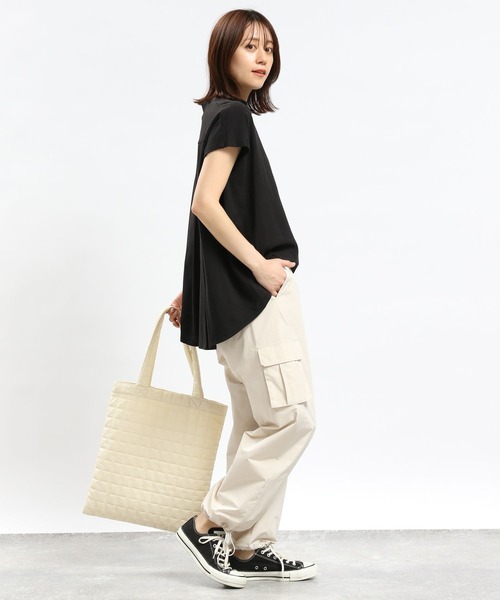 GLOBAL WORK Smile Seed Store（グローバルワーク スマイルシードストア）の「コットンオーバーサイズＴシャツ/984096（Tシャツ/カットソー・レディース・チャコール/ライトベージュ/ブラック/ラベンダー/ホワイト×ブラック/オフホワイト・LARGE/MEDIUM/SMALL/X-LARGE）」の14枚目の写真