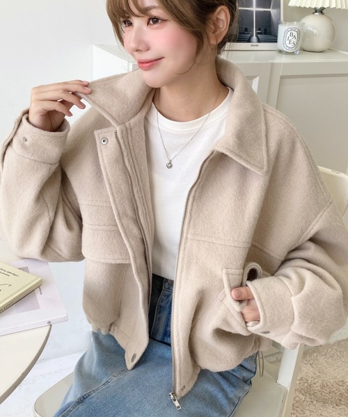 出品1/20迄　最終お値下げ☆アイボリー ウールジャケット moment+（モーメントプラス）の「フェイクウールモッサ2WAYアレンジ