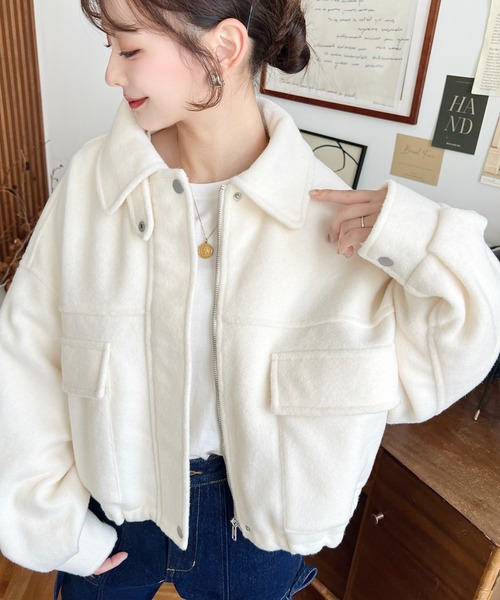 セール】フェイクウールモッサ2WAYアレンジカラーショートブルゾン