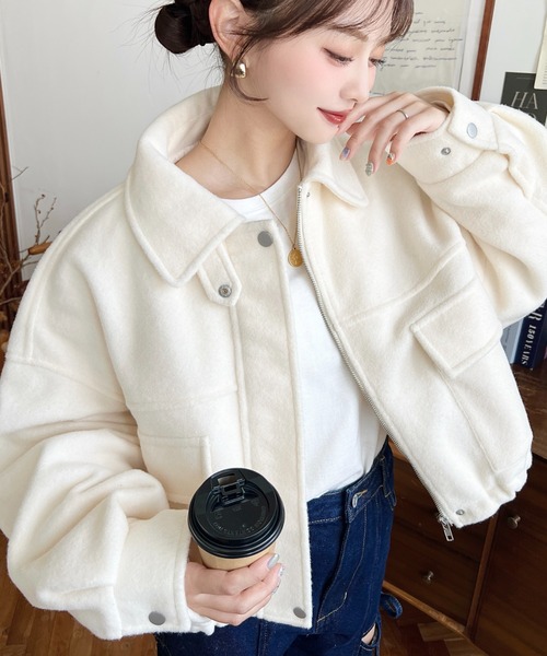 セール】フェイクウールモッサ2WAYアレンジカラーショートブルゾン