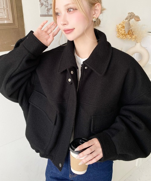 セール】フェイクウールモッサ2WAYアレンジカラーショートブルゾン