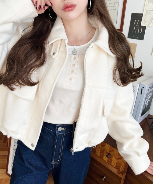 セール】フェイクウールモッサ2WAYアレンジカラーショートブルゾン