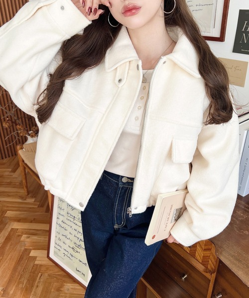 セール】フェイクウールモッサ2WAYアレンジカラーショートブルゾン