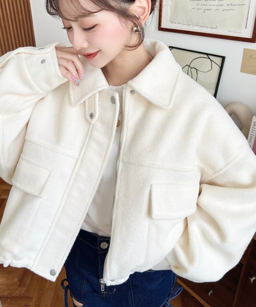 セール】フェイクウールモッサ2WAYアレンジカラーショートブルゾン