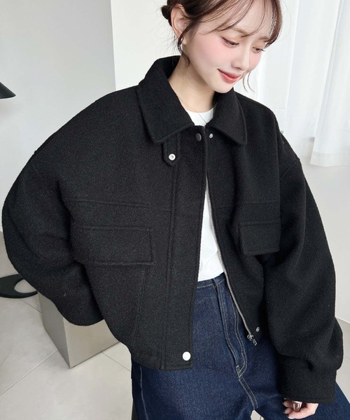 セール】フェイクウールモッサ2WAYアレンジカラーショートブルゾン