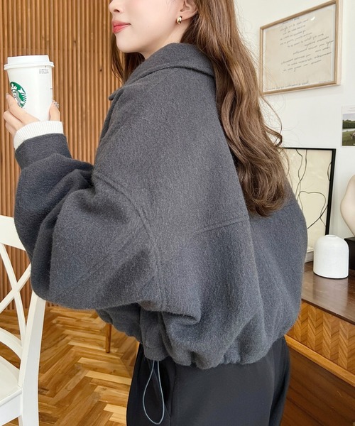 moment+（モーメントプラス）の「フェイクウールモッサ2WAYアレンジカラーショートブルゾン（ミリタリージャケット・レディース・チャコールグレー/ブラック/グレイッシュベージュ/アイボリー・M/L）」の10枚目の写真