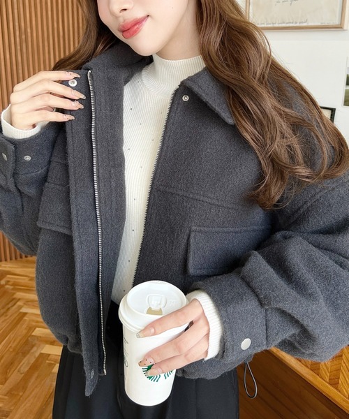 セール】フェイクウールモッサ2WAYアレンジカラーショートブルゾン