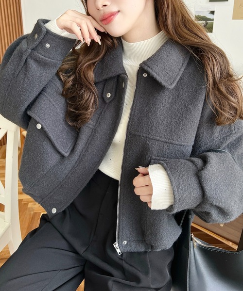 セール】フェイクウールモッサ2WAYアレンジカラーショートブルゾン