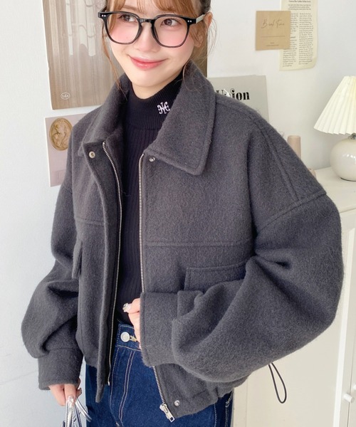 セール】フェイクウールモッサ2WAYアレンジカラーショートブルゾン