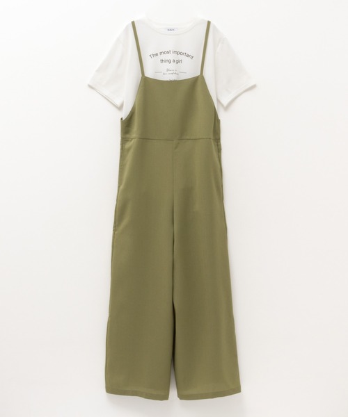 NAVY(ネイビー)の「NAVY インナーTシャツSETリネンライクサロペットアンサンブル(サロペット/オーバーオール・キッズ・カーキ/ブラック・160/150/140/130/120)」の1枚目の写真
